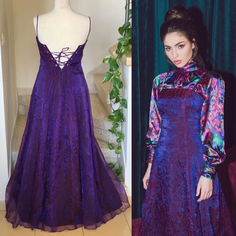 Vintage Corset Metallic Sleeveless Evening Gown